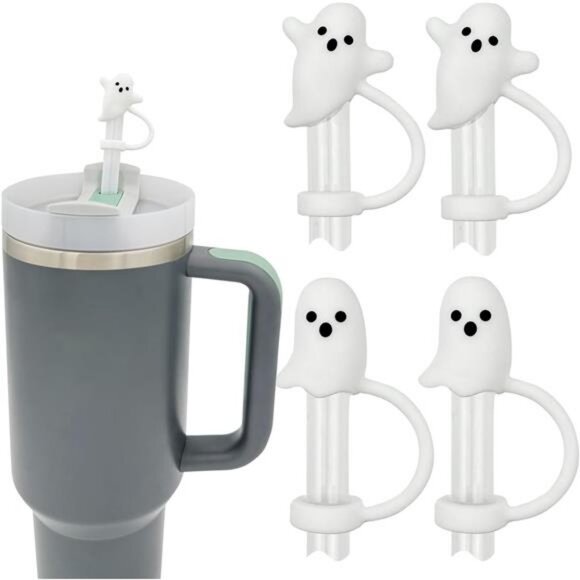 Cute Ghost Straw Covers Cap Compatible with Stanley Cup 30 40 oz, 4PCS Silicone - Picture 1 of 7